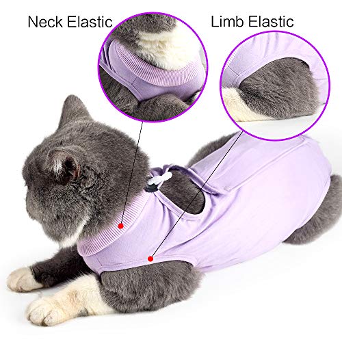 Dotoner Gatos Traje de recuperación Profesional para heridas Abdominales o Enfermedades de la Piel Alternativo para Gatos y Perros después de la cirugía Ropa para el hogar(Morado,l)