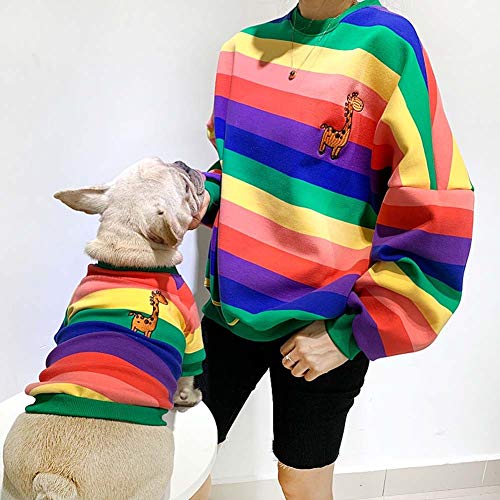 DXQDXQ Invierno Mascota Perro Colores del Arcoiris Terciopelo Ropa Algodón Disfraz for Mascotas Traje de Padre e Hijo a Rayas for Mujeres Mascotas Sudadera de Perro Gato (Color : 1, Size : XXXL)