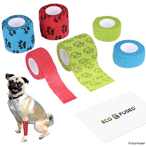 Eco-Fused Vendaje Autoadherible - Cinta para Heridas para Perros - Paquete de 6 - Apoya los Músculos y Las Articulaciones - Fácil de aplicar y Quitar - No se Pega al Cabello - Elástico, Impermeable