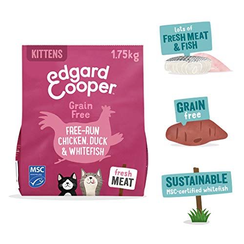 Edgard & Cooper pienso Gatos Kitten SIN Cereales. Comida Natural con Pescado Blanco con certificación MSC, Pato y Pollo de Corral, 1.75kg. con antioxidantes Naturales. Apto para Gatos esterilizados