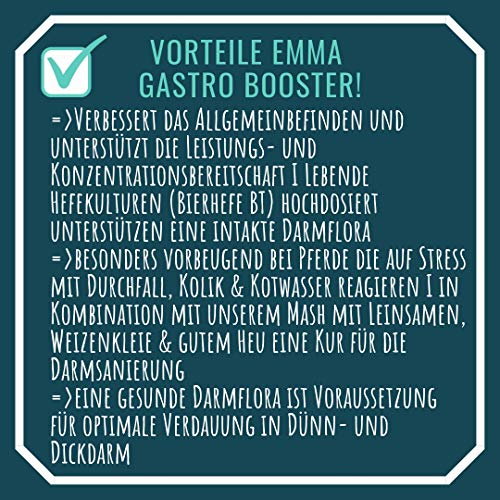 ♥EMMA Gastro Booster para caballos, alimento para caballos + levadura de cerveza, prebiótico I flora intestinal intacta, para energía Más vitaminas B, C, E, biotina, calcio, ácido fólico, zinc 1 pc