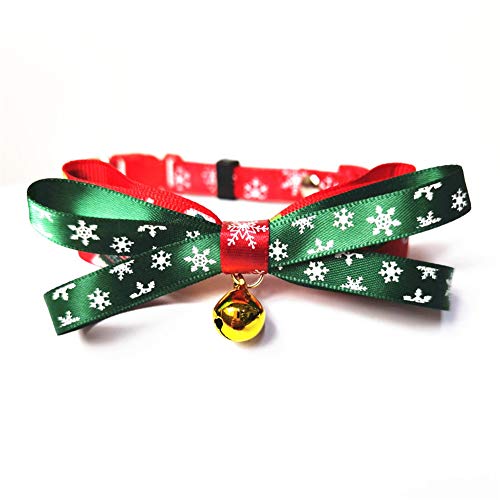 ENticerowts Collar de Navidad para Gatos y Perros con pajarita ajustable con cascabeles para la decoración de Navidad mascotas (verde, talla L)