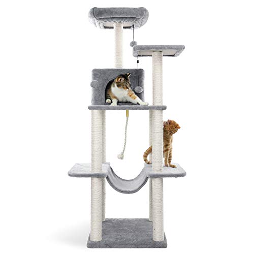 Eono by Amazon Árbol para Gatos Rascador con nidos Sisal Cubierto Rascador Hamaca Plataformas Bolas de Juego Gris