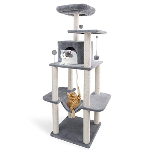 Eono by Amazon Árbol para Gatos Rascador con nidos Sisal Cubierto Rascador Hamaca Plataformas Bolas de Juego Gris