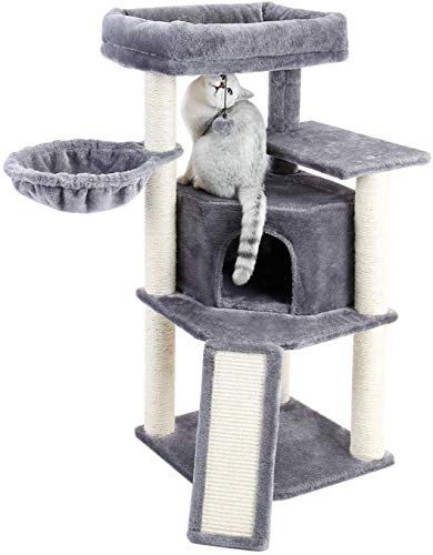 Eono by Amazon Árboles de Actividades para Gatos Adultos Escalador Sisal Cubierto Alfombras Rascadoras para Gato Felpa Casa Nido Plataforma Juguete Gatito Altura 106cm Gris