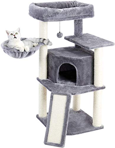 Eono by Amazon Árboles de Actividades para Gatos Adultos Escalador Sisal Cubierto Alfombras Rascadoras para Gato Felpa Casa Nido Plataforma Juguete Gatito Altura 106cm Gris