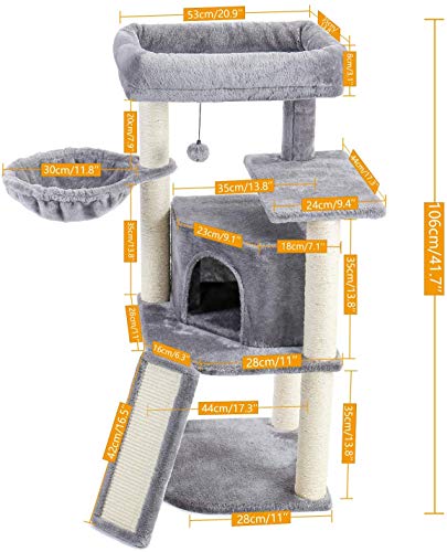 Eono by Amazon Árboles de Actividades para Gatos Adultos Escalador Sisal Cubierto Alfombras Rascadoras para Gato Felpa Casa Nido Plataforma Juguete Gatito Altura 106cm Gris