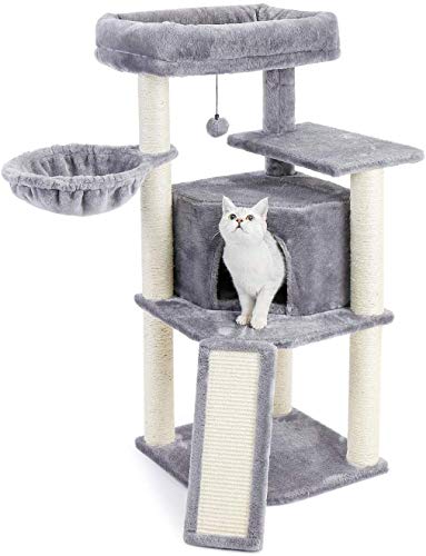 Eono by Amazon Árboles de Actividades para Gatos Adultos Escalador Sisal Cubierto Alfombras Rascadoras para Gato Felpa Casa Nido Plataforma Juguete Gatito Altura 106cm Gris