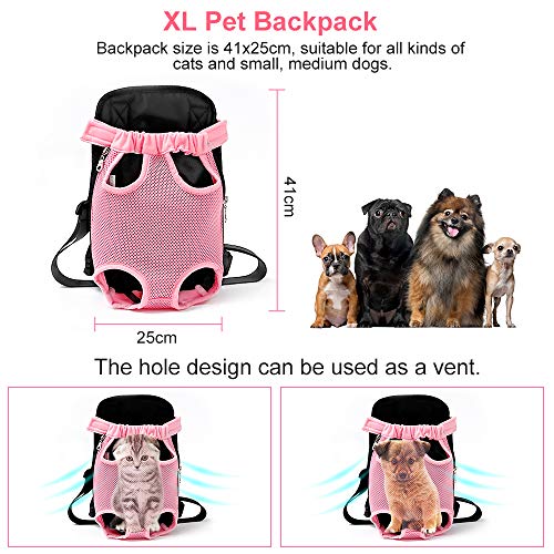 Ertisa Mochila del Perro, Bolso para Mascotas, Adjustable Bolsa Delantera Pet Front Cat Dog Carrier Backpack, Bolsa para Llevar y Transportar Gatos y Perros para Viajar/Senderismo/Camping, XL