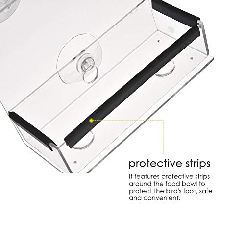 Eternitry Comedero para pájaros Ventana Cuadrado Techo Colgante Acrílico Transparente Forma de casa Alimentador Resistente a la Intemperie Ventosas Bandeja de Semillas extraíble