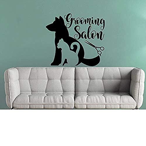 Etiqueta De La Pared Peluquería Para Mascotas Salón Vinilo Pegatina Para Mascotas Decoración De La Pared Tienda De Mascotas Decoración Animales Interior Cachorro Gato Mascotas Calcomanías 47X42Cm