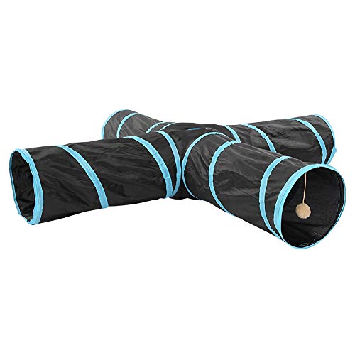 Famus Portable Plegable 4 Way Cat Play Tunnel Indoor Outdoor Pet Interactive Training Toy (Azul)