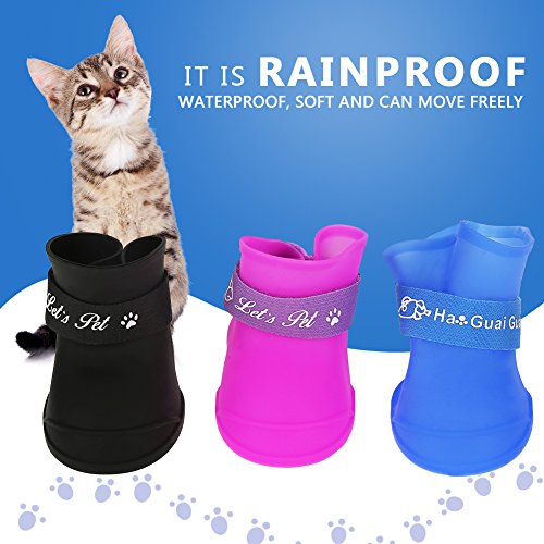 Fdit 4Pcs Lluvia Zapatos Perro Mascota de Silicona Impermeable Antideslizante Zapatos de Lluvia de Protección para Perros Pequeños Animales(M púrpura)