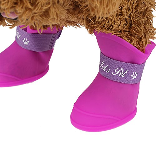 Fdit 4Pcs Lluvia Zapatos Perro Mascota de Silicona Impermeable Antideslizante Zapatos de Lluvia de Protección para Perros Pequeños Animales(M púrpura)