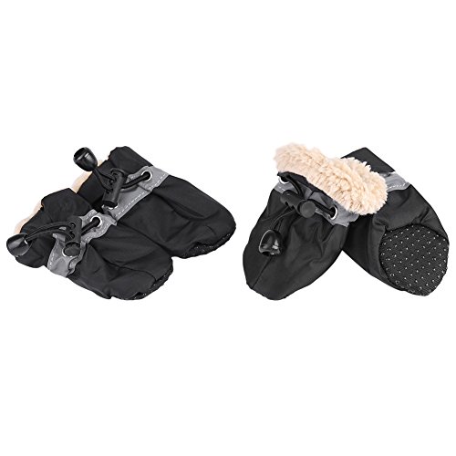 Fdit 4pcs Perro Zapatos Protectores de Pata Elástico Antideslizante Suela para Mascotas Perro Botas Impermeable de Algodón Suave Acolchado(Negro 3#)