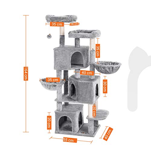 FEANDREA Árbol Grande para Gatos con 3 Cuevas para Gatos, Torre para Gatos de 164 cm, Gris Claro PCT98W