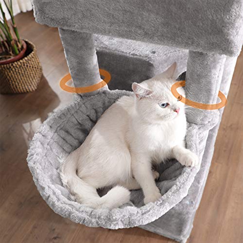 FEANDREA Árbol Grande para Gatos con 3 Cuevas para Gatos, Torre para Gatos de 164 cm, Gris Claro PCT98W