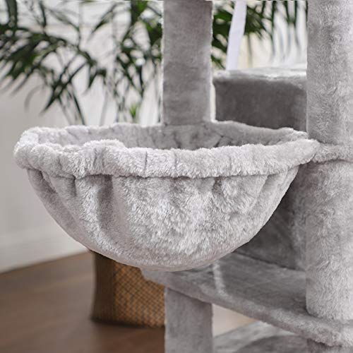 FEANDREA Árbol Grande para Gatos con 3 Cuevas para Gatos, Torre para Gatos de 164 cm, Gris Claro PCT98W