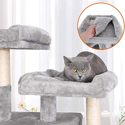 FEANDREA Árbol Grande para Gatos con 3 Cuevas para Gatos, Torre para Gatos de 164 cm, Gris Claro PCT98W