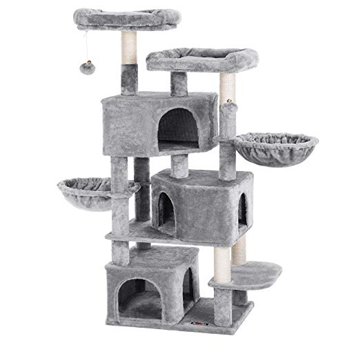 FEANDREA Árbol Grande para Gatos con 3 Cuevas para Gatos, Torre para Gatos de 164 cm, Gris Claro PCT98W