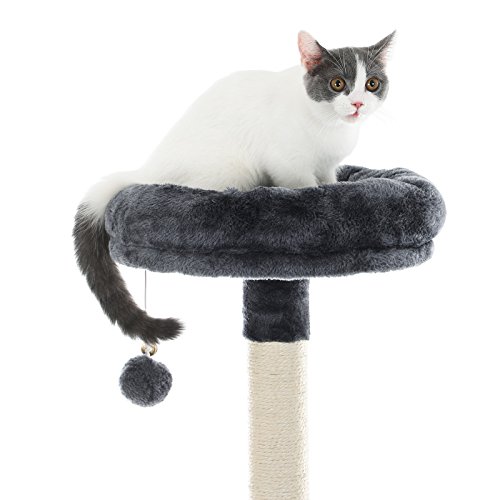 FEANDREA Árbol para Gatos Rascador con Caseta Lujosa Plataforma Redonda con Borde Curvado Postes Recubiertos por Cuerda de Sisal para Afilamiento Color Antracita PCT25G