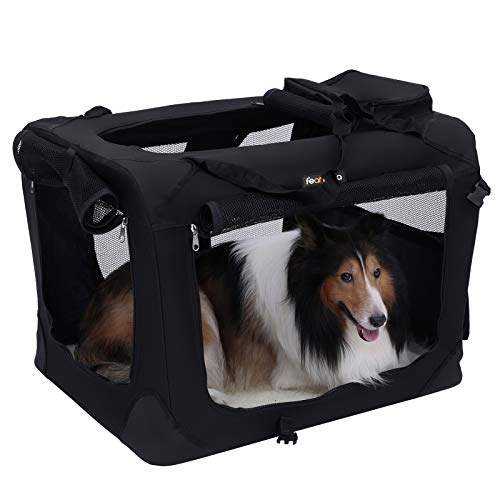 FEANDREA Bolsa de Transporte para Mascotas Transportín Plegable para Perro Portador Tela Oxford Negro XL 81 x 58 x 58 cm PDC80H