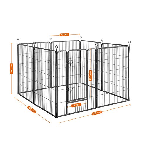 FEANDREA Parque para Perros de 8 Paneles, Jaula para Perros de Gran Capacidad, 77 x 100 cm, Gris PPK81G