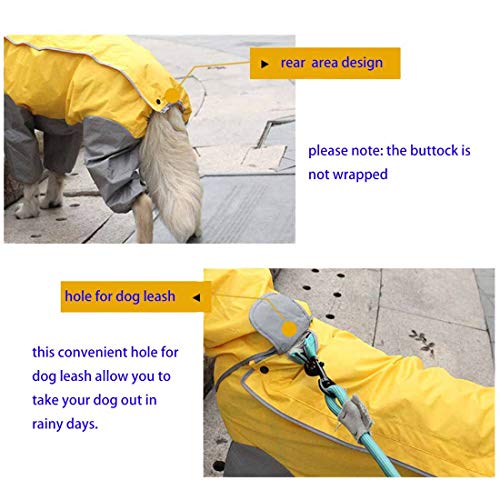 feiling Patchwork Lluvia Abrigo para Perro Chubasquero Impermeable 4 Patas de Lluvia Chaqueta Mascotas Rain Coat Dog con Desmontable Capucha para Grandes Mediano y Pequeños Perros (30#, Amarillo)