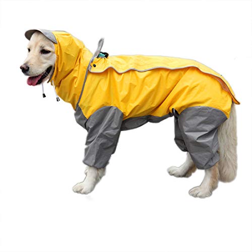 feiling Patchwork Lluvia Abrigo para Perro Chubasquero Impermeable 4 Patas de Lluvia Chaqueta Mascotas Rain Coat Dog con Desmontable Capucha para Grandes Mediano y Pequeños Perros (30#, Amarillo)