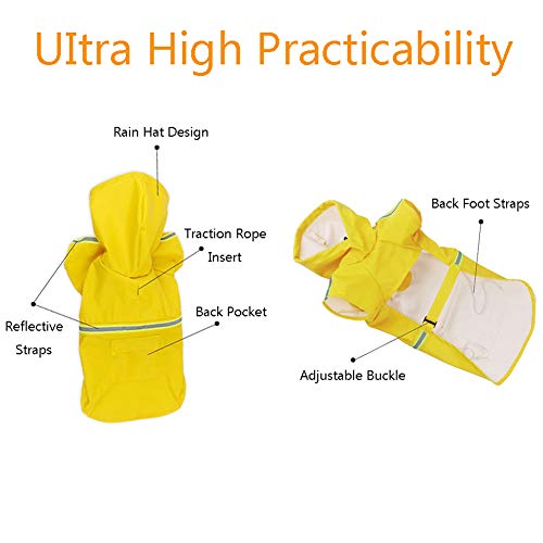 FeiLuo Impermeables para Perros—Abrigo Impermeable con Capucha, Chubasquero de Tira Reflectante Ligera, Cordón Ajustable, Poncho Impermeable para Lluvia para Perros Medianos y Grandes (3XL, Amarillo)