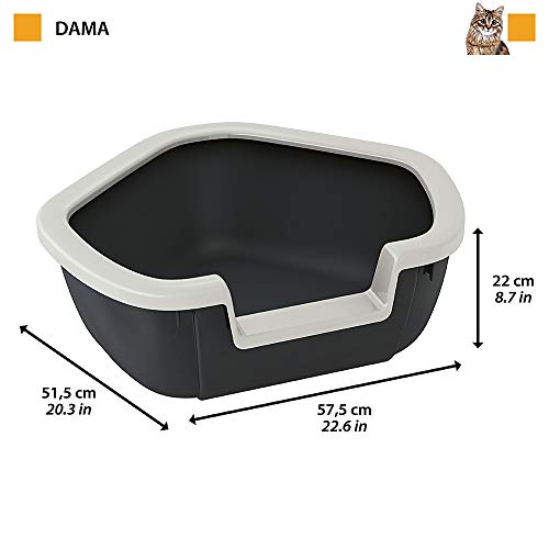 Ferplast Bandeja Sanitaria esquinera para Gatos Caja de Arena para Gatos Abierta Dama, Plástico, Bandeja de Recogida, Marco extraíble, 57,5 x 51,5 x h 22 cm Negro