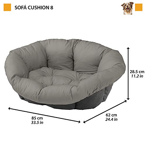 Ferplast Cojín para Cama de Perros y Gatos SOFÀ Cushion 8 Funda Acolchada para Cama de Animales Tipo Cesta de plástico, Algodón Lavable, Regulable con cordón elástico, 85 x 62 x h 28,5 cm Gris