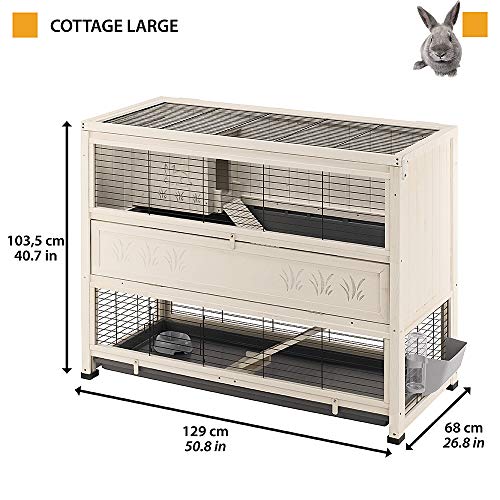 Ferplast Espaciosa Jaula para conejos COTTAGE LARGE, Conejera de interior, Madera resistente, Estructura en dos pisos, Accesorios incluidos, 129 x 68 x h 103,5 cm