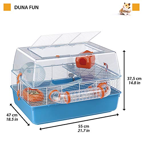 Ferplast Jaula de plástico para hámsteres DUNA FUN de tres pisos, Tapa transparente con rejilla de ventilación, Tubos y accesorios incluidos, Alambre pintado Blanco y plástico, 55 x 47 x h 37,5 cm