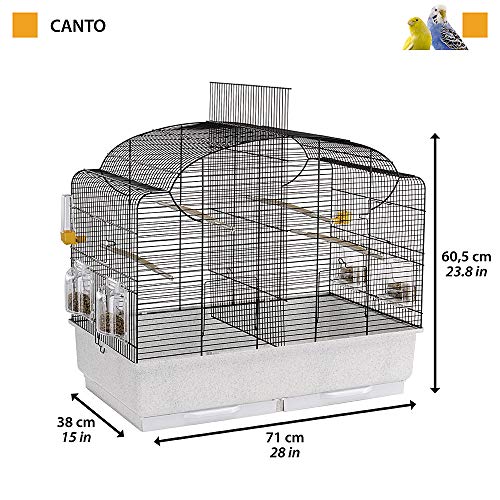 Ferplast Jaula para Canarios y pájaros exóticos Canto, Jaula de cría con Separador, Dotada con Accesorios, Estructura de Robusto Alambre Pintado Negro y cubeta de plástico Blanco 71 x 38 x h 60,5 cm