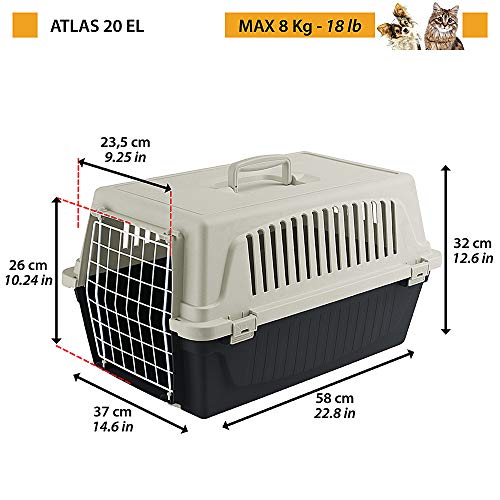 Ferplast Transportín rígido para Perros de Talla pequeña y Gatos Atlas 20 EL, Caja de Transporte para Animales, Puerta de Acero plastificado, Rejillas de ventilación, 37 x 58 x h 32 cm Azul Celeste