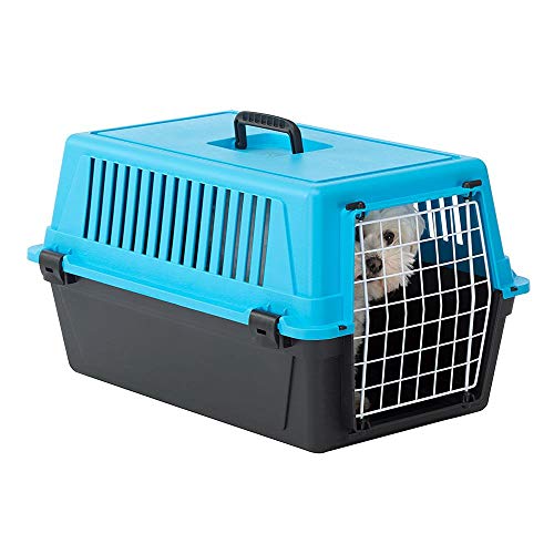 Ferplast Transportín rígido para Perros de Talla pequeña y Gatos Atlas 20 EL, Caja de Transporte para Animales, Puerta de Acero plastificado, Rejillas de ventilación, 37 x 58 x h 32 cm Azul Celeste