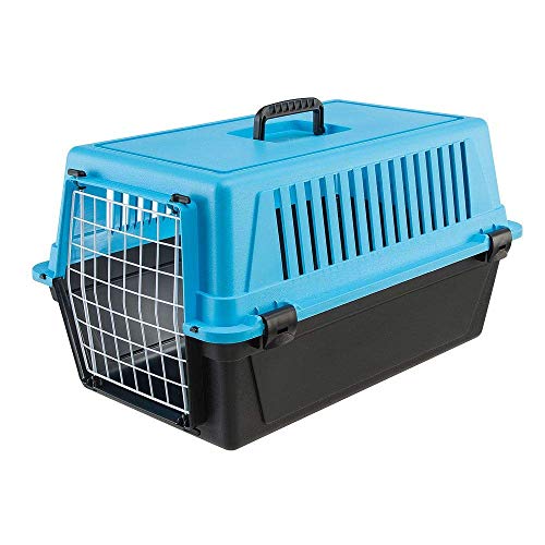 Ferplast Transportín rígido para Perros de Talla pequeña y Gatos Atlas 20 EL, Caja de Transporte para Animales, Puerta de Acero plastificado, Rejillas de ventilación, 37 x 58 x h 32 cm Azul Celeste