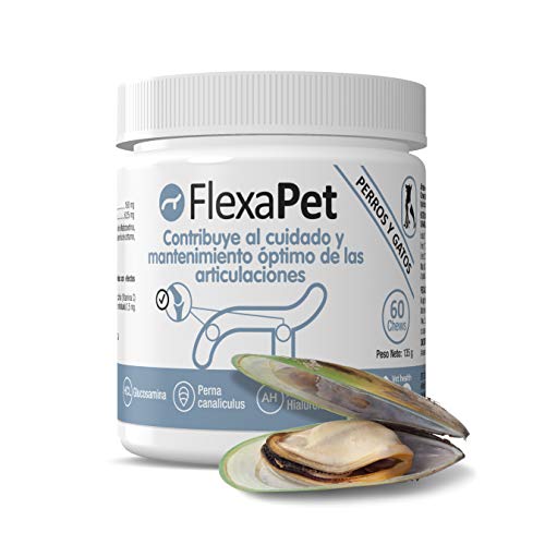 FLEXAPET Perros y Gatos. Condroprotector para Perros y Gatos con Sistema digestivo Sensible. Perna Canaliculus. 60 Chews con Sabor a Pato.