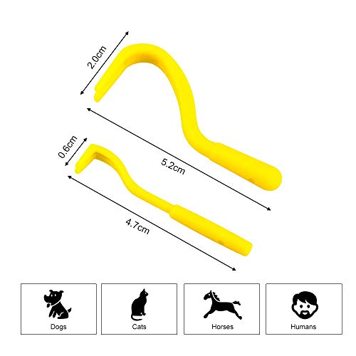 FLKS - Ganchos para eliminar garrapatas, inyección de abejas de la piel para animales humanos y otros animales, gatos, perros, caballos, vacas, ovejas (amarillo)