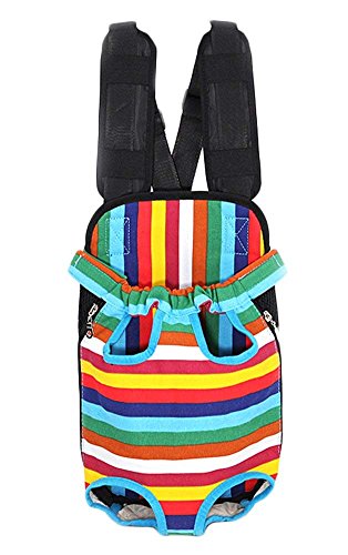 FONLAM Bolso Frontal Perro Gato Mochila Transportin Portátil Cachorro Mascota con Hombreras Tirantes Ajustables Entrepiernas de Malla (L(3.5-6.5KG), Multicolor)