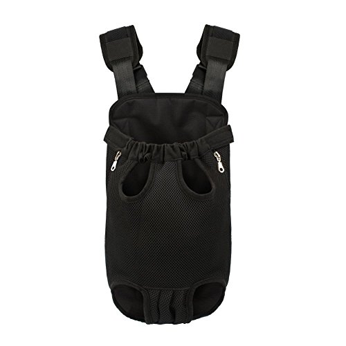 FONLAM Bolso Frontal Perro Gato Mochila Transportin Portátil Cachorro Mascota con Hombreras Tirantes Ajustables Entrepiernas de Malla (M(2.5-3.5KG), Negro)