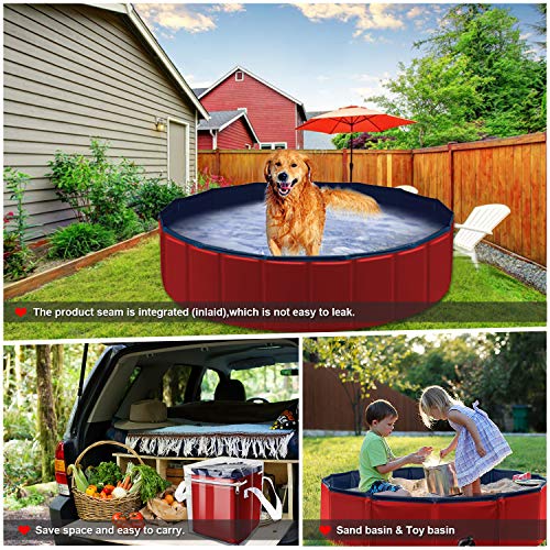 Forever Speed Piscina perros Gatos para perros grandes Portátil Bañera Baño de Mascota Plegable Piscina de Baño Doggy Pool 120 x 30 cm Rojo