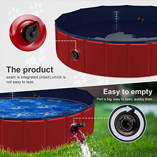 Forever Speed Piscina perros Gatos para perros grandes Portátil Bañera Baño de Mascota Plegable Piscina de Baño Doggy Pool 120 x 30 cm Rojo