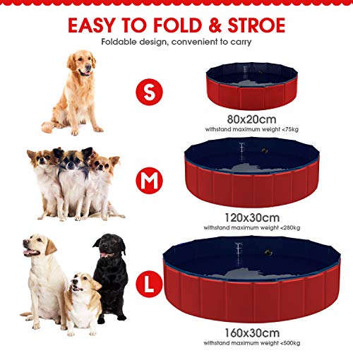 Forever Speed Piscina perros Gatos para perros grandes Portátil Bañera Baño de Mascota Plegable Piscina de Baño Doggy Pool 120 x 30 cm Rojo