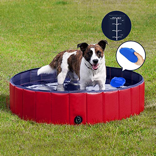 Forever Speed Piscina perros Gatos para perros grandes Portátil Bañera Baño de Mascota Plegable Piscina de Baño Doggy Pool 120 x 30 cm Rojo