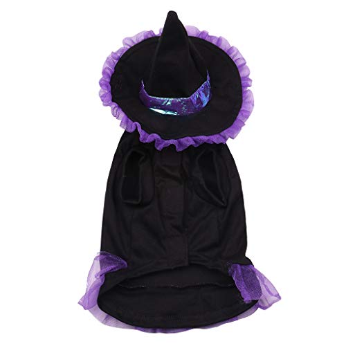 Fossrn Perro Halloween Disfraz Bruja Vestido Tops + Sombrero - Ropa para Mascota Gato Cachorros Chihuahua Yorkshire