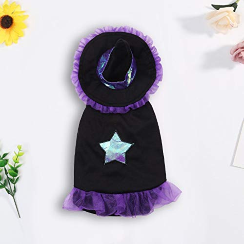 Fossrn Perro Halloween Disfraz Bruja Vestido Tops + Sombrero - Ropa para Mascota Gato Cachorros Chihuahua Yorkshire