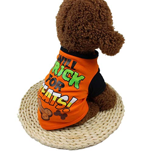 Fossrn Perro Ropa Disfraz Halloween Camiseta para Pequeño Chihuahua Yorkshire Mascota Cachorros (S, we trick for treats)