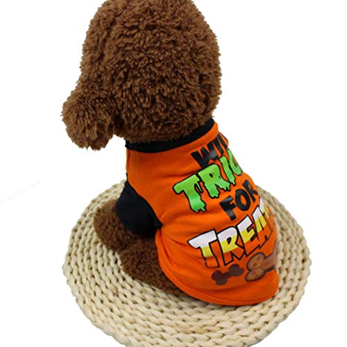 Fossrn Perro Ropa Disfraz Halloween Camiseta para Pequeño Chihuahua Yorkshire Mascota Cachorros (S, we trick for treats)